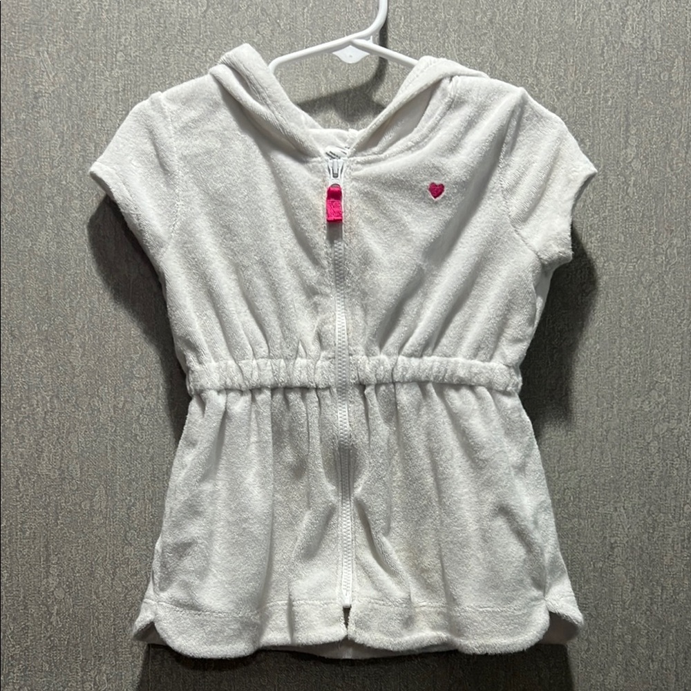 White and Pink Swim Coverup with Hooded Design and Elasticized Waist